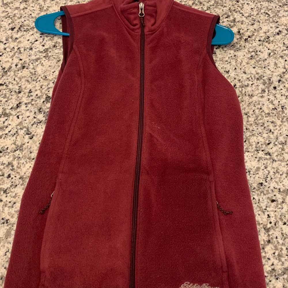 Eddie Bauer- cranberry-fleece zip up vest!